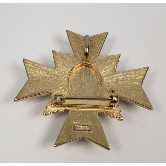 1983 Avon Maltese Cross Allegro Collection Amber Color Gold Tone Brooch Pendant - Picture 9 of 13